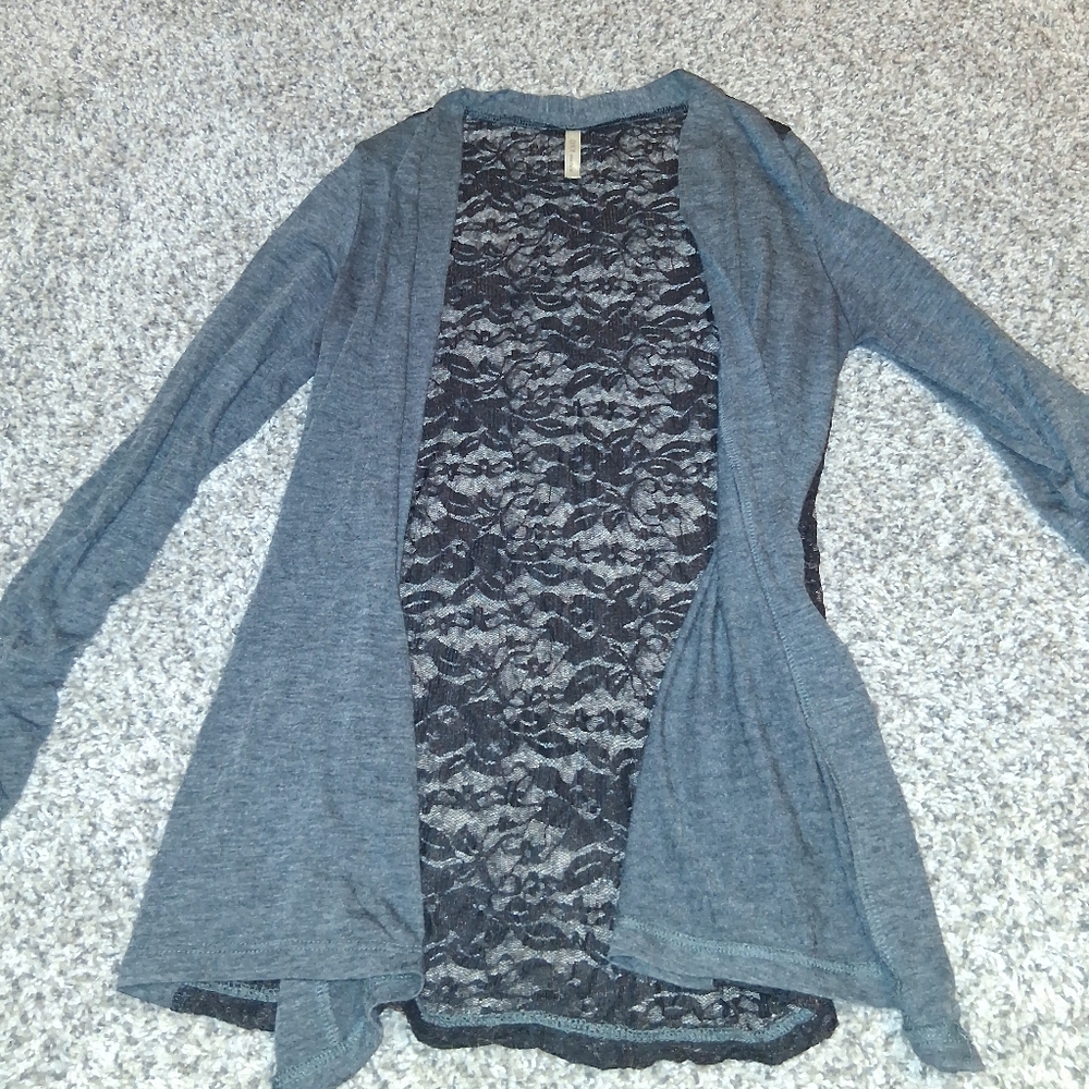 DNA Couture Gray Lace Back Blouse, Small